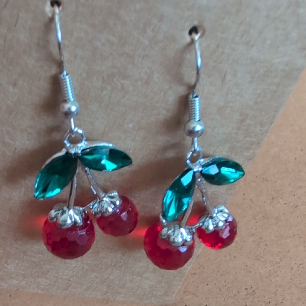 Vibrant Cherry Silver Tone Earrings - Picture 5 of 5